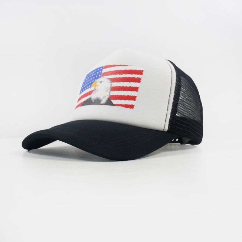 Fashion Black And White Polyester Flag Patch Curved Brim Baseball Cap