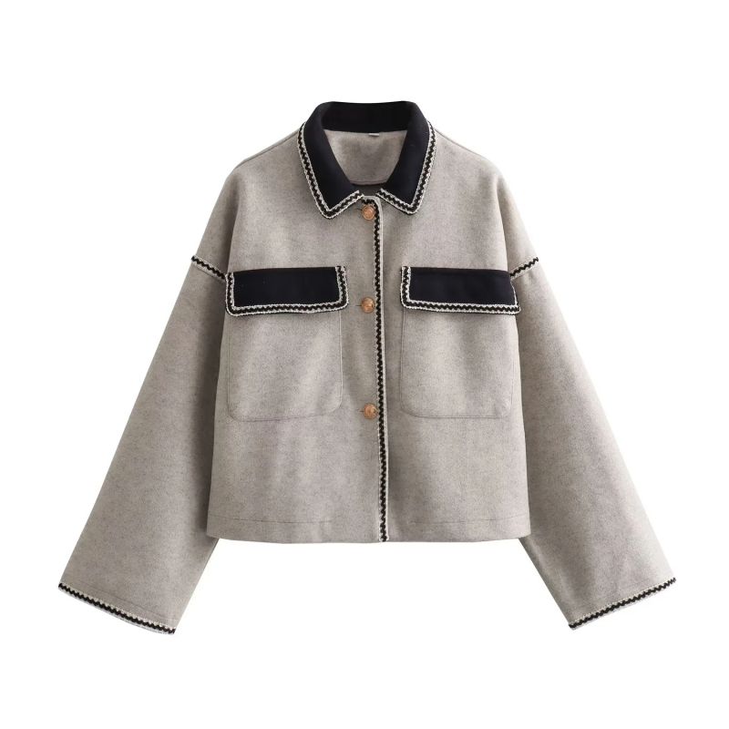 Fashion Grey Workwear Color Block Lapel Jacket