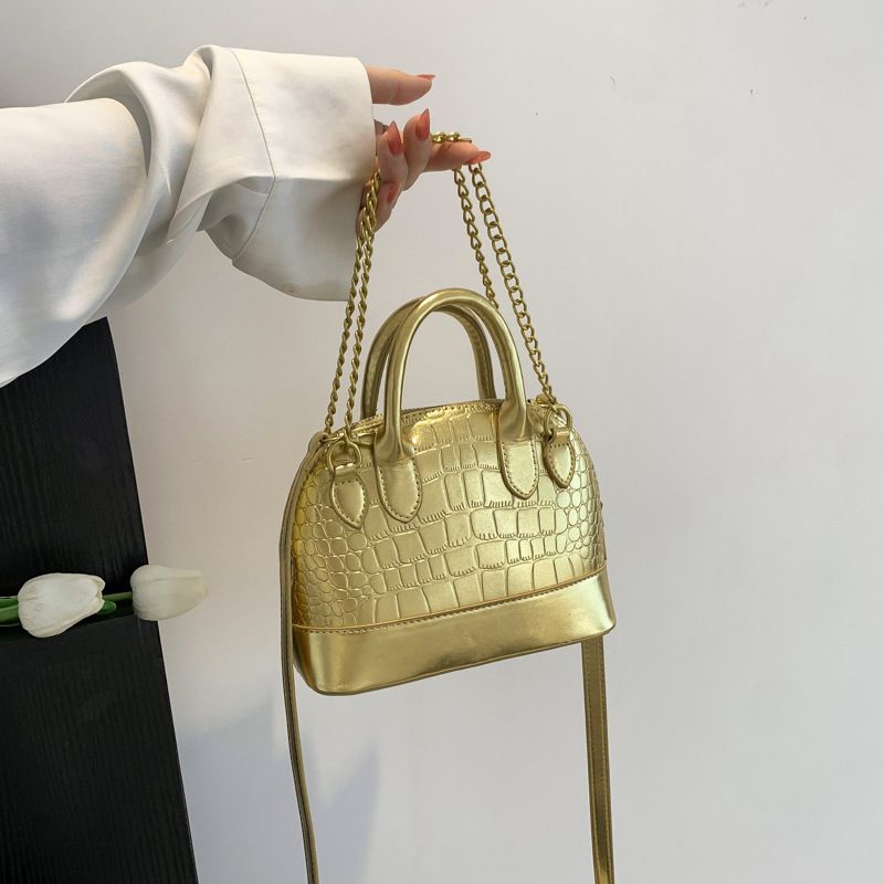 Fashion Gold Pearlescent Crocodile Shell Crossbody Bag