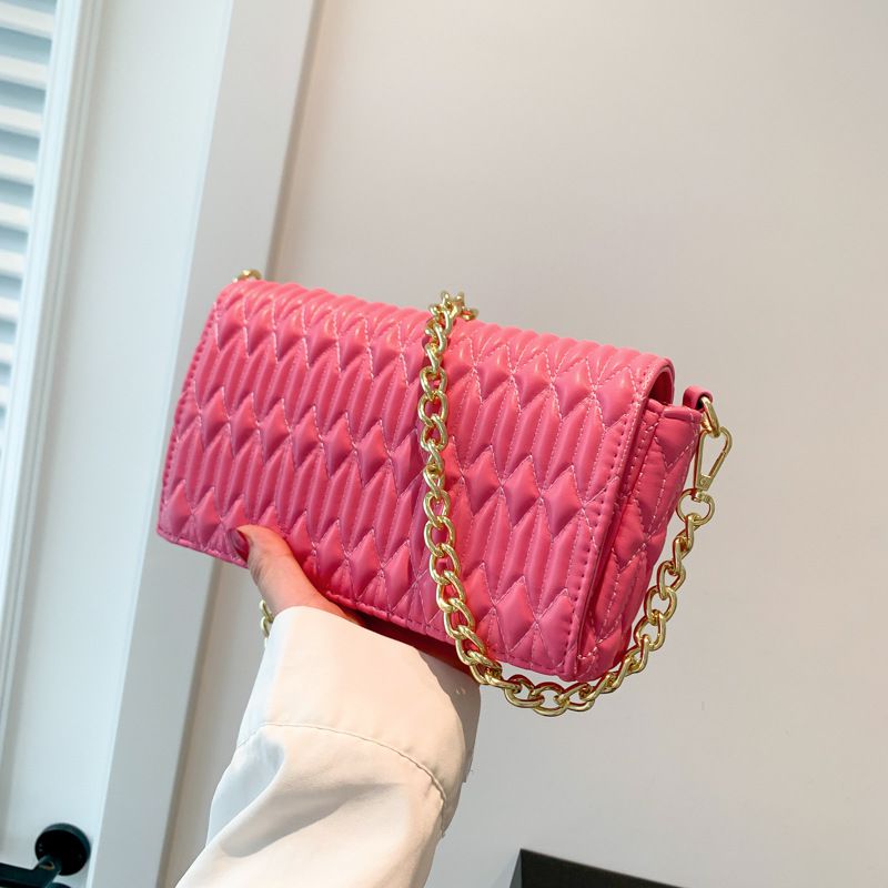 Fashion Pink Pu Wave Pattern Embroidered Crossbody Bag