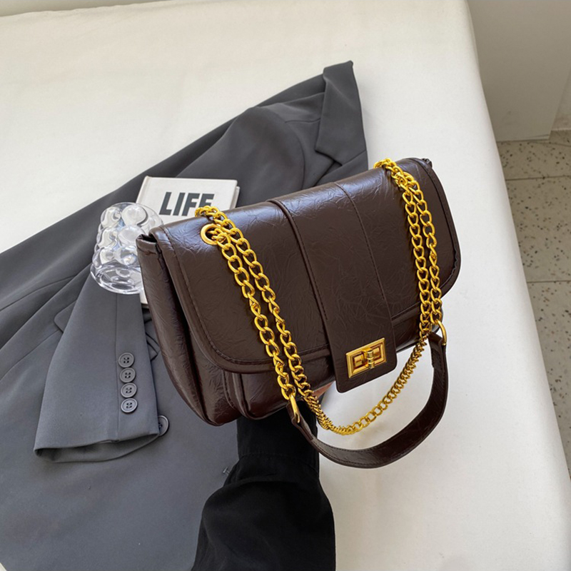 Fashion Coffee Color Pu Chain Large Capacity Shoulder Crossbody Bag