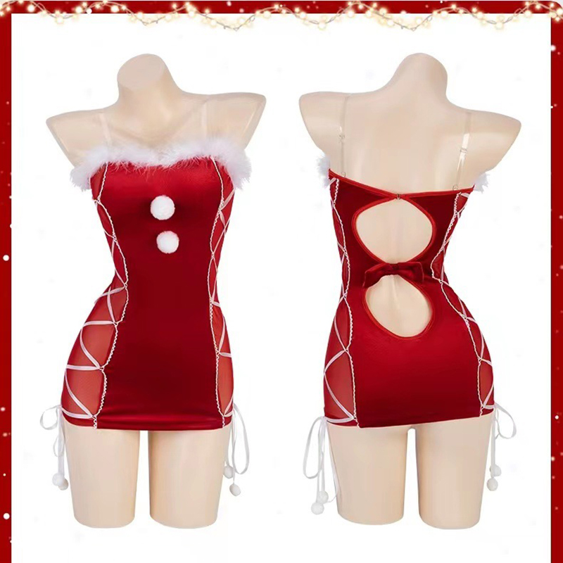 Fashion Red Lace-up Christmas Mini Dress