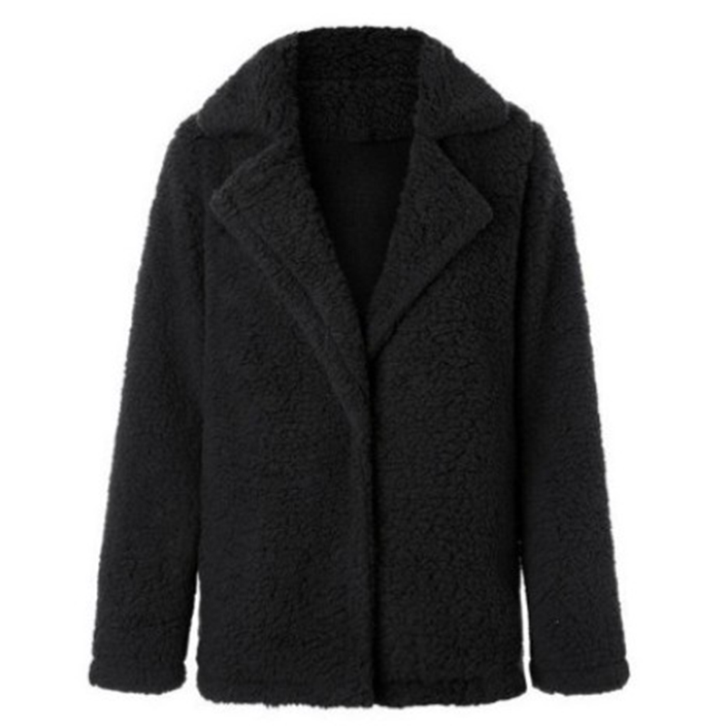 Fashion Black Plush Lapel Long Sleeve Jacket