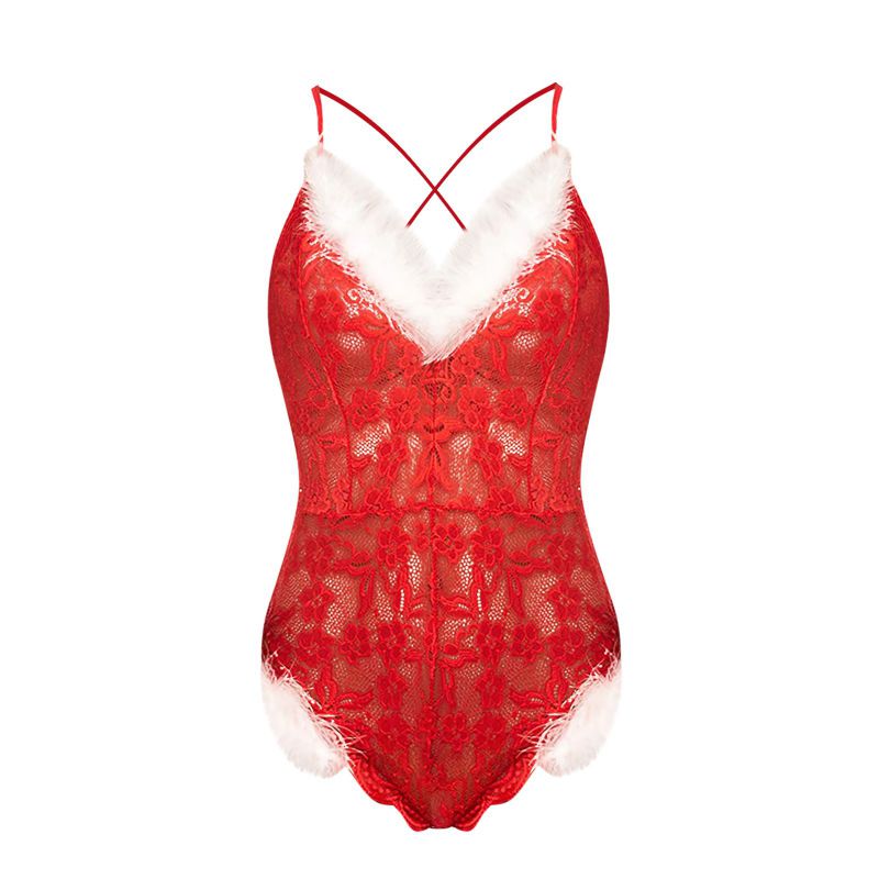 Fashion Red Lace See-through Christmas Dress