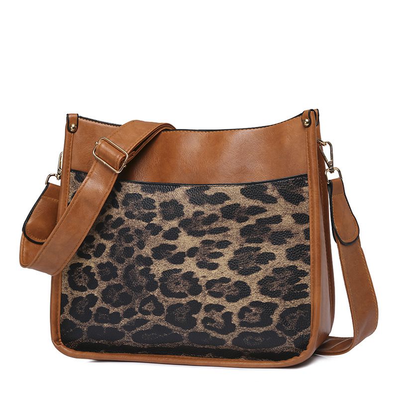 Fashion Leopard Brown Pu Leopard Print Large Capacity Crossbody Bag Shoulder Bag