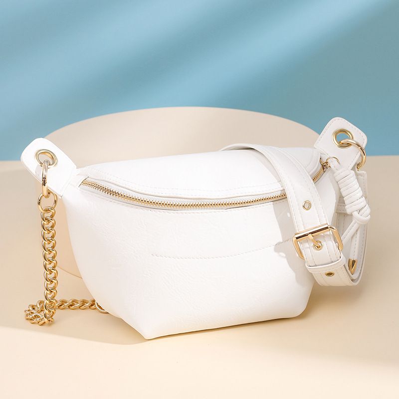 Fashion White Pu Zipper Crossbody Bag Chest Bag