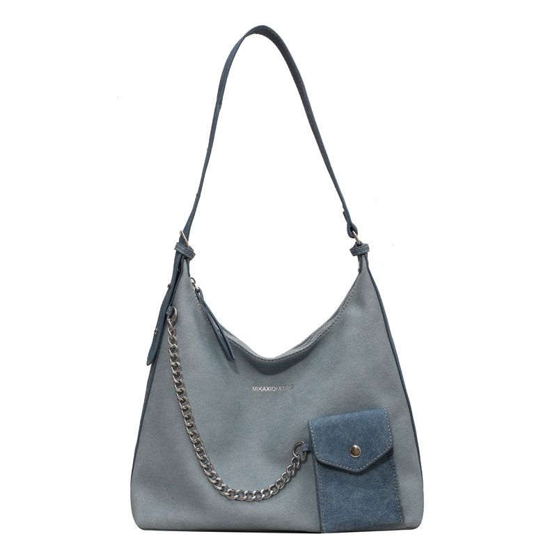 Fashion Blue Pu Zipper Large Capacity Shoulder Bag