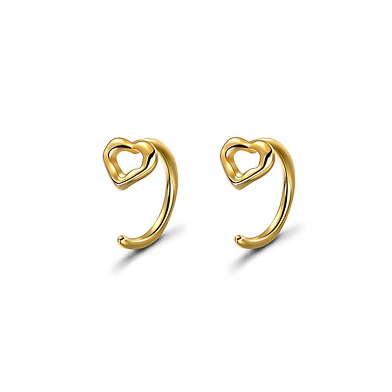 Fashion Gold Love Heart Hollow Ear Hooks Copper Hollow Love Earrings