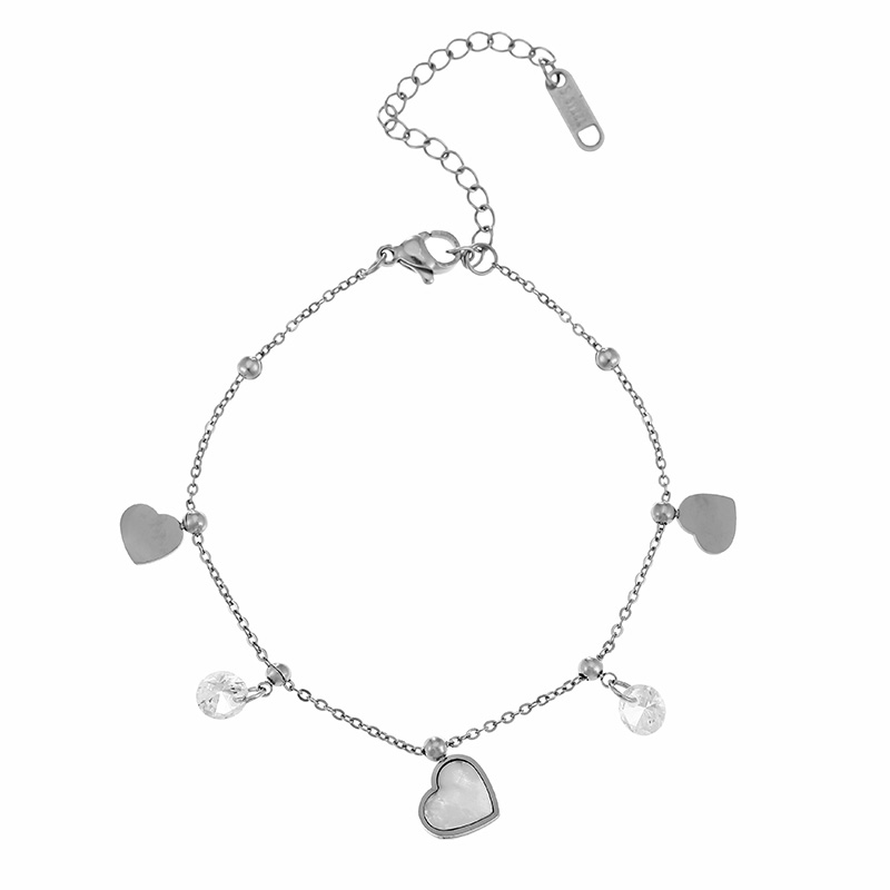 Fashion Silver Titanium Steel Inlaid Zircon Shell Love Pendant Bracelet