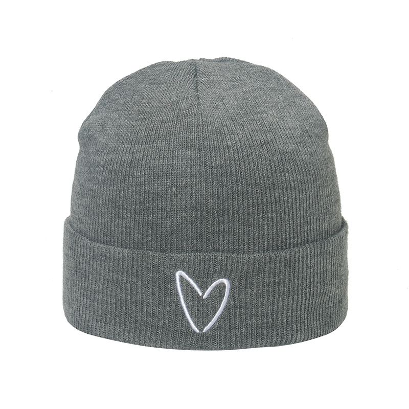 Fashion Grey Love Embroidered Knitted Beanie