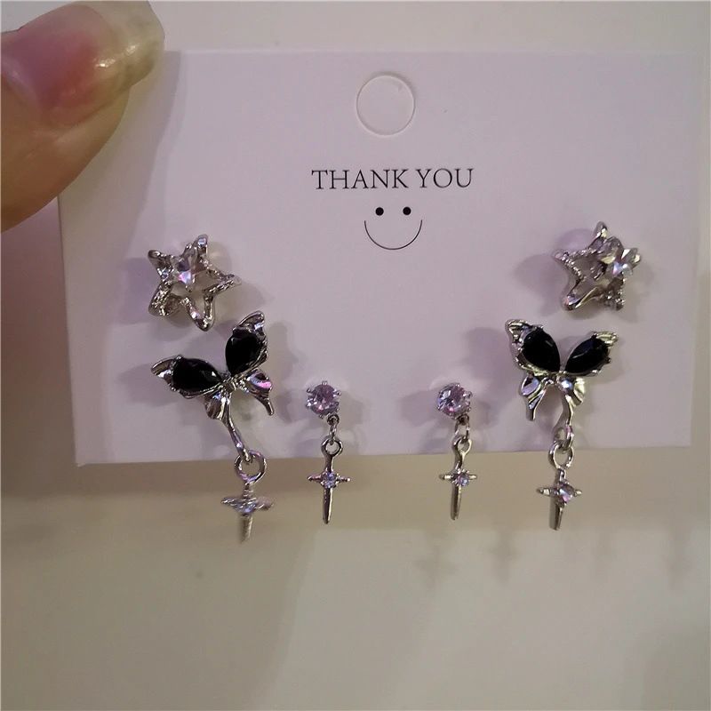 Fashion 1# Alloy Diamond Pentagram Butterfly Earrings Set