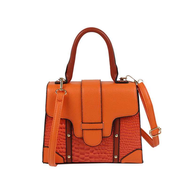 Fashion Orange Crocodile Print Contrast Large Capacity Crossbody Bag