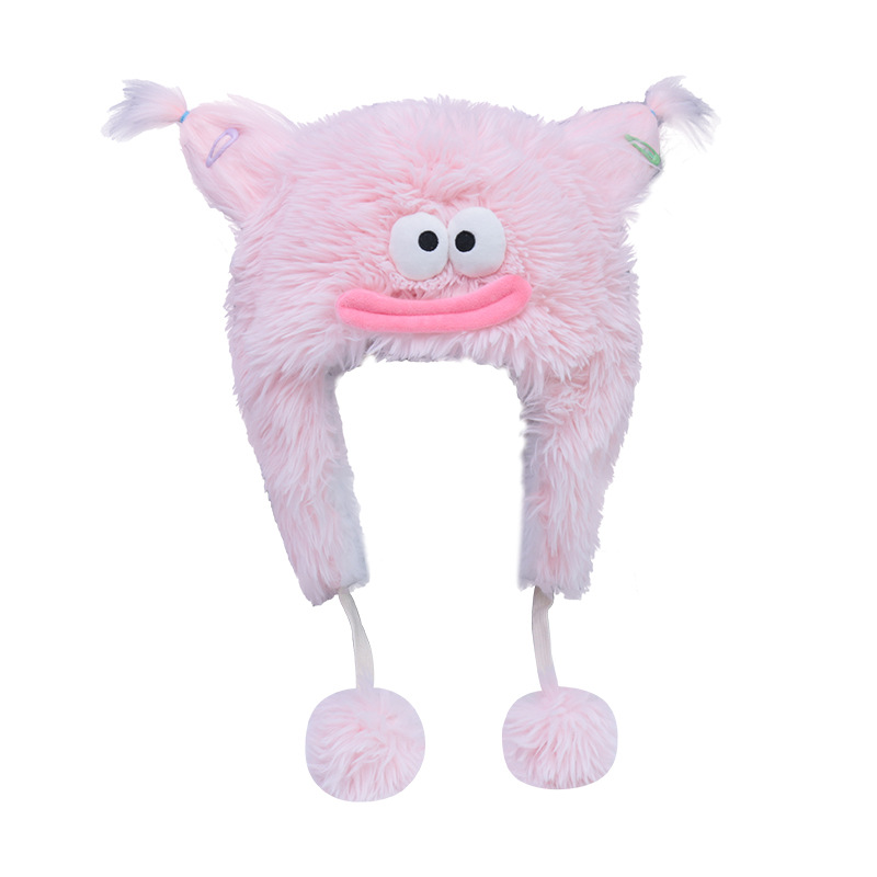 Fashion Pink Plush Cartoon Fur Ball Hat