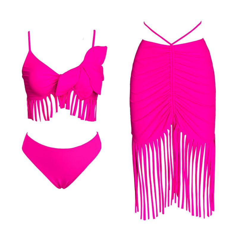 Fashion Three Piece Set Polyester Fringed Three-piece Swimsuit Set