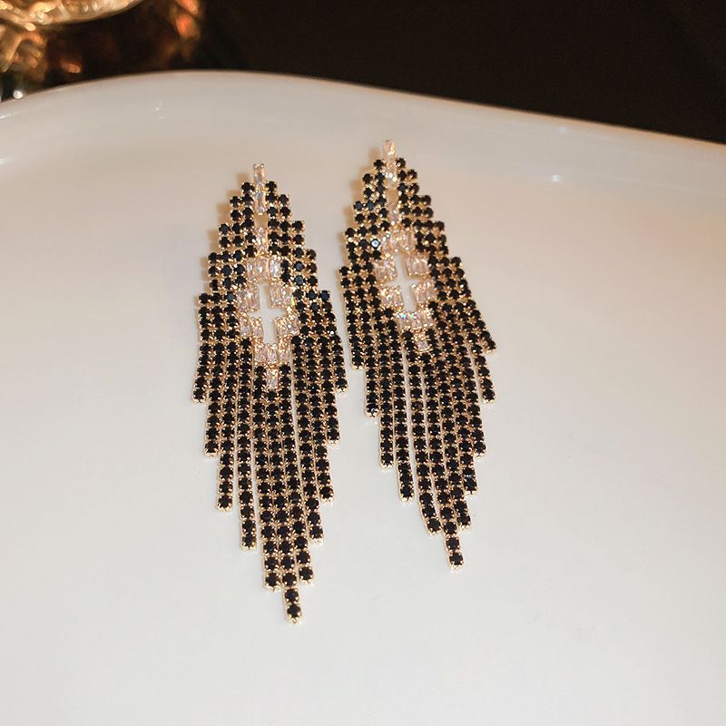 Fashion Black Alloy Diamond Butterfly Earrings