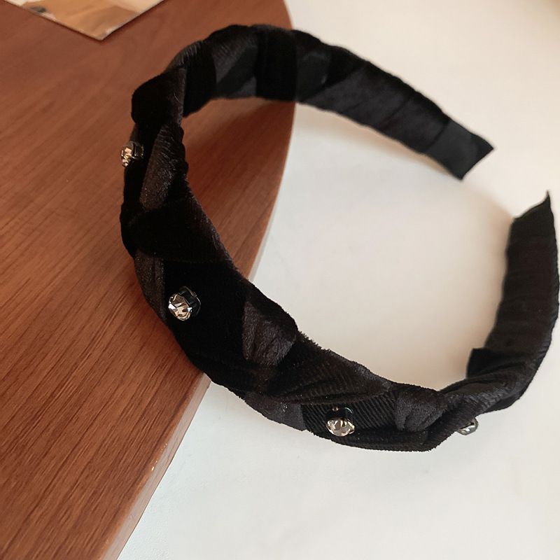 Fashion Headband-black Velvet Diamond Braided Criss-cross Wide-brim Headband