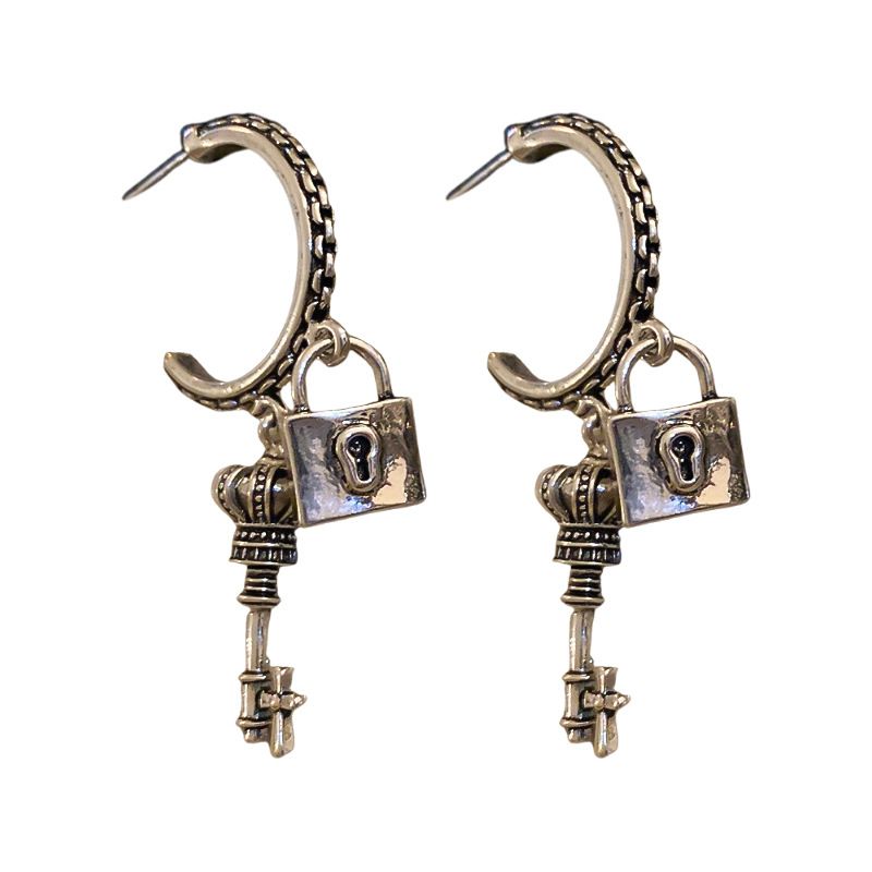 Fashion Silver Alloy Small Lock Key C-shaped Earrings