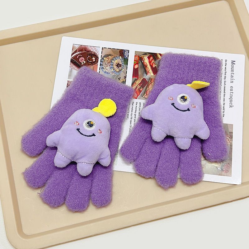 Fashion 5#purple Three-dimensional Cartoon Knitted Five-finger Gloves For Children