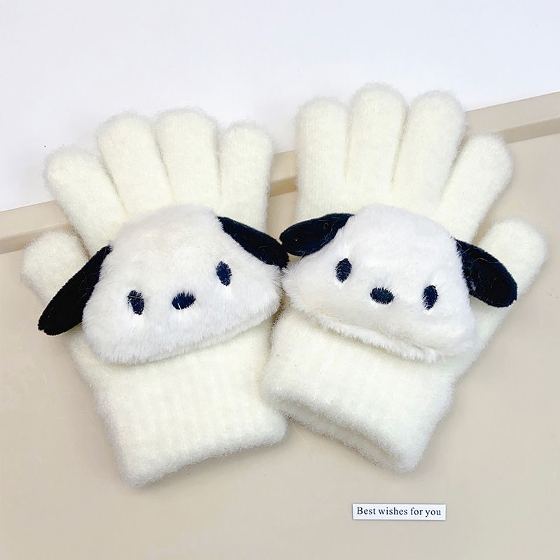 Fashion 2# White Cartoon Puppy Knitted Children's Five-finger Gloves
