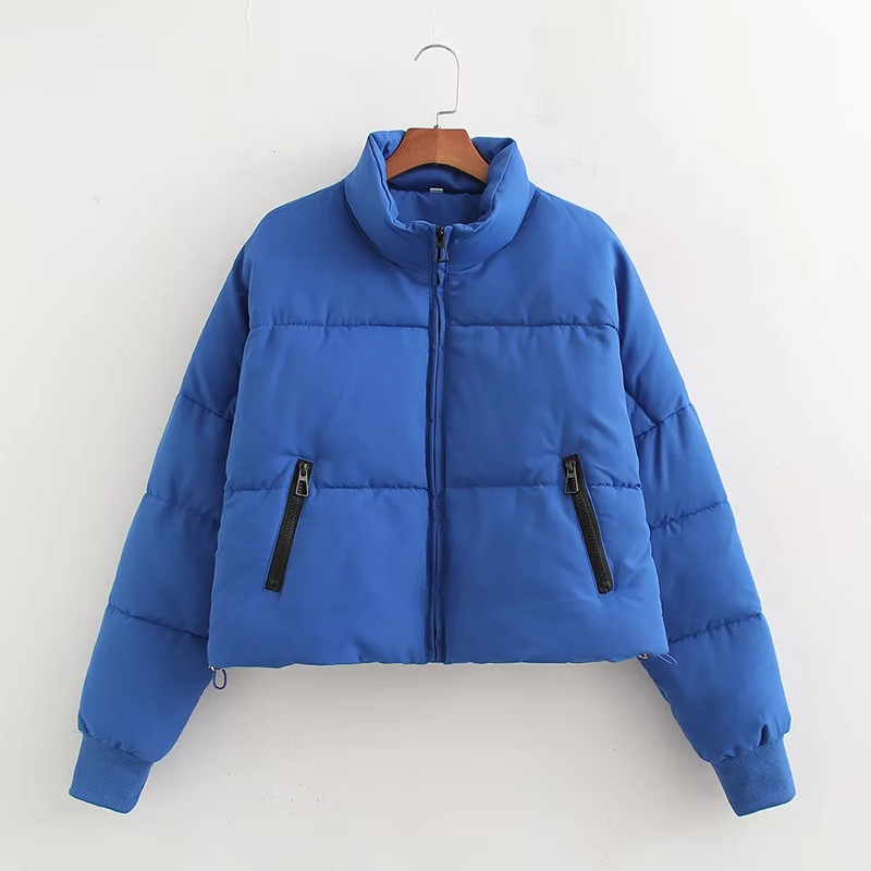Fashion Blue Polyester Stand Collar Zipper Jacket