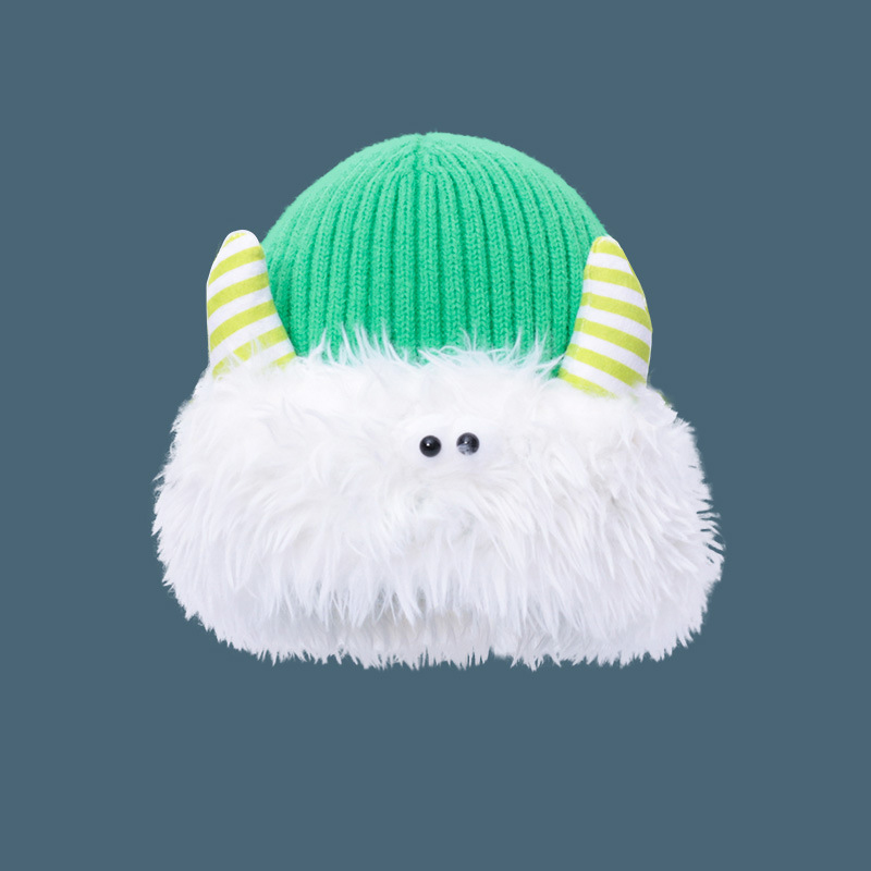 Fashion Green Roof Plush Knit Color-blocked Beanie