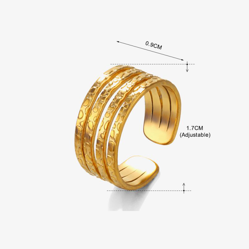 Fashion Gold Titanium Steel Strike Pattern Open Ring