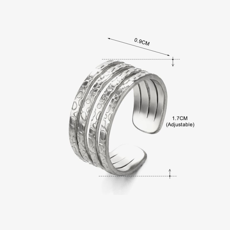 Fashion Silver Titanium Steel Strike Pattern Open Ring