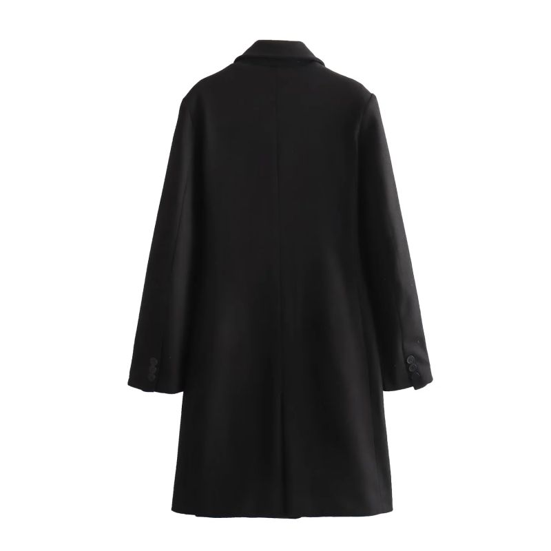 Fashion Black Polyester Lapel Buttoned Coat