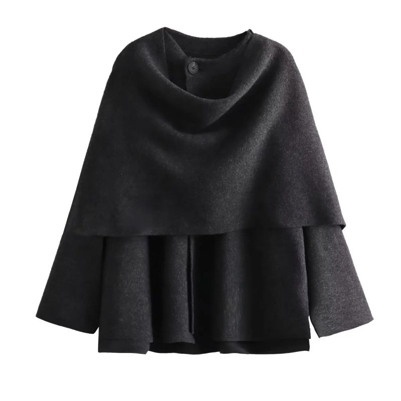 Fashion Black Knitted Asymmetric Scarf Coat