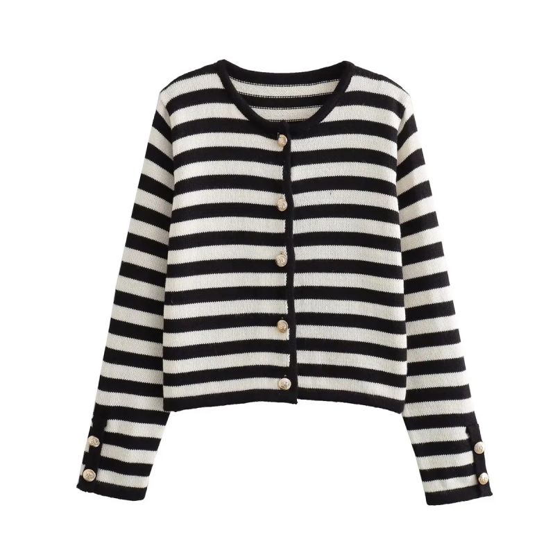 Fashion Black Striped Knitted Cardigan Jacket