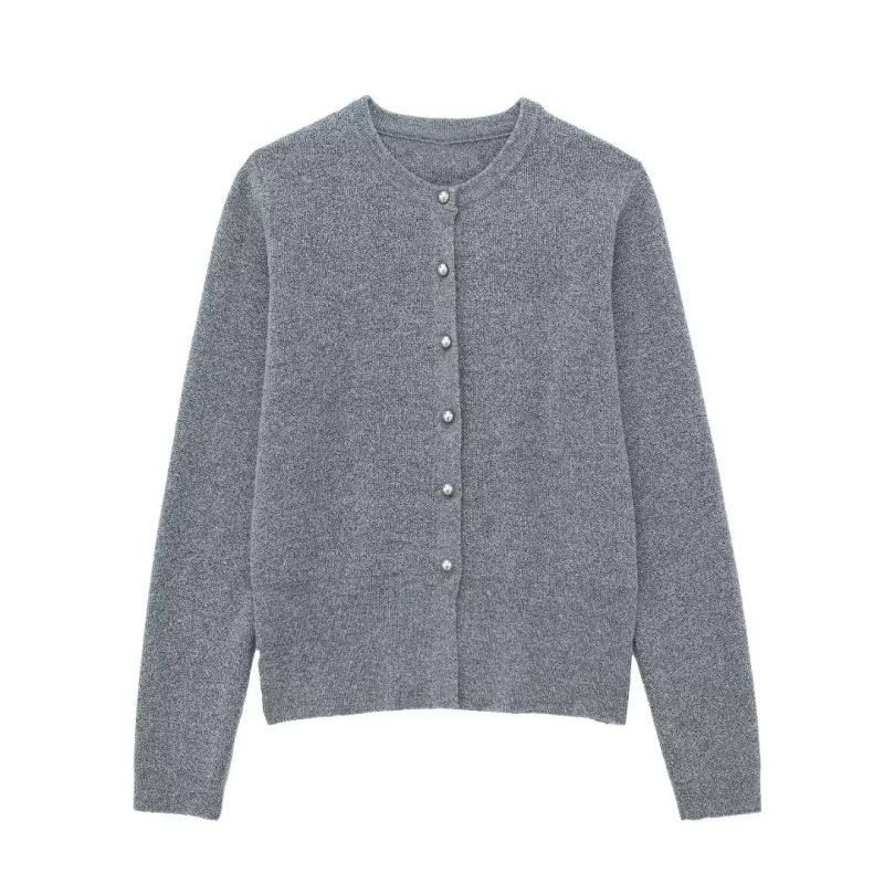Fashion Grey Knitted Buttoned Sweater Cardigan
