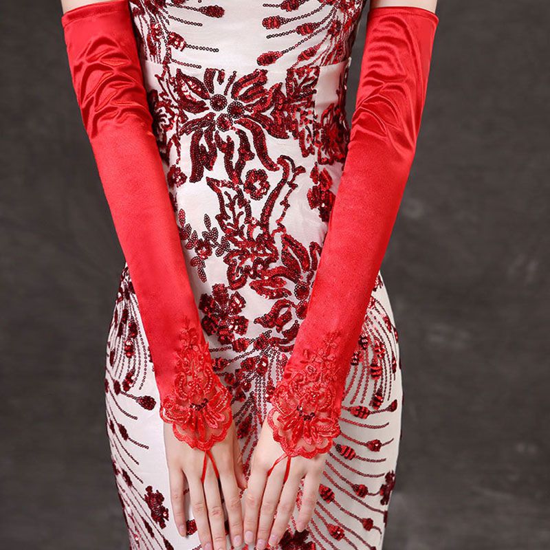 Fashion Red Satin Embroidered Finger Sleeves