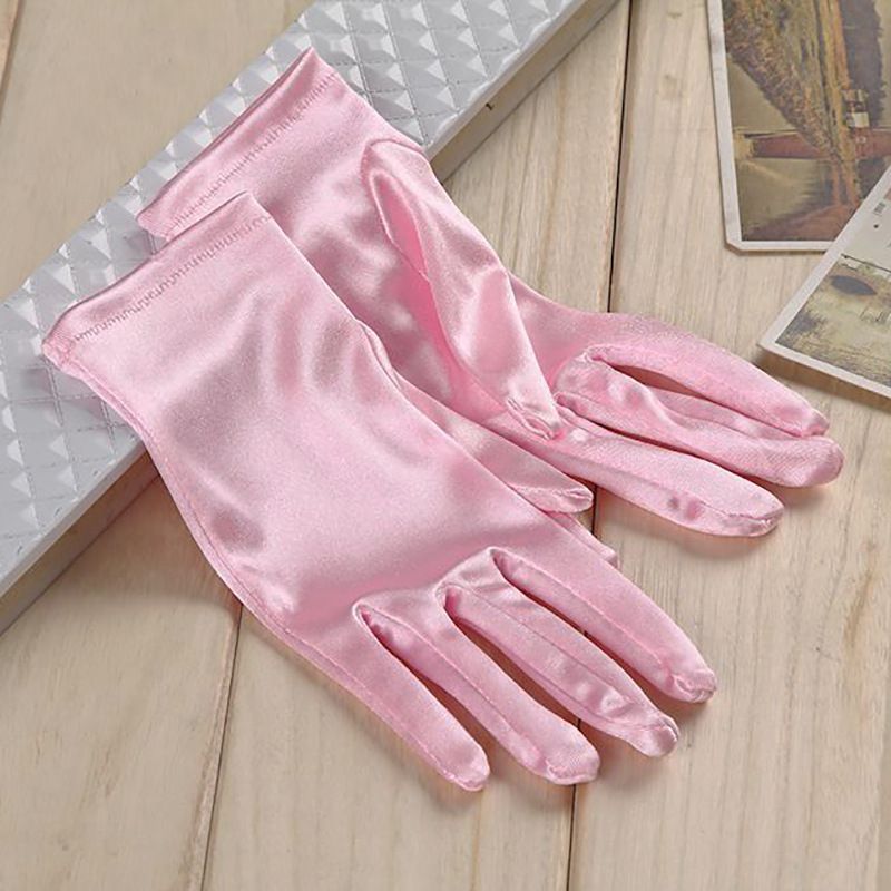 Fashion Pink Satin Stretch Five Finger Gloves