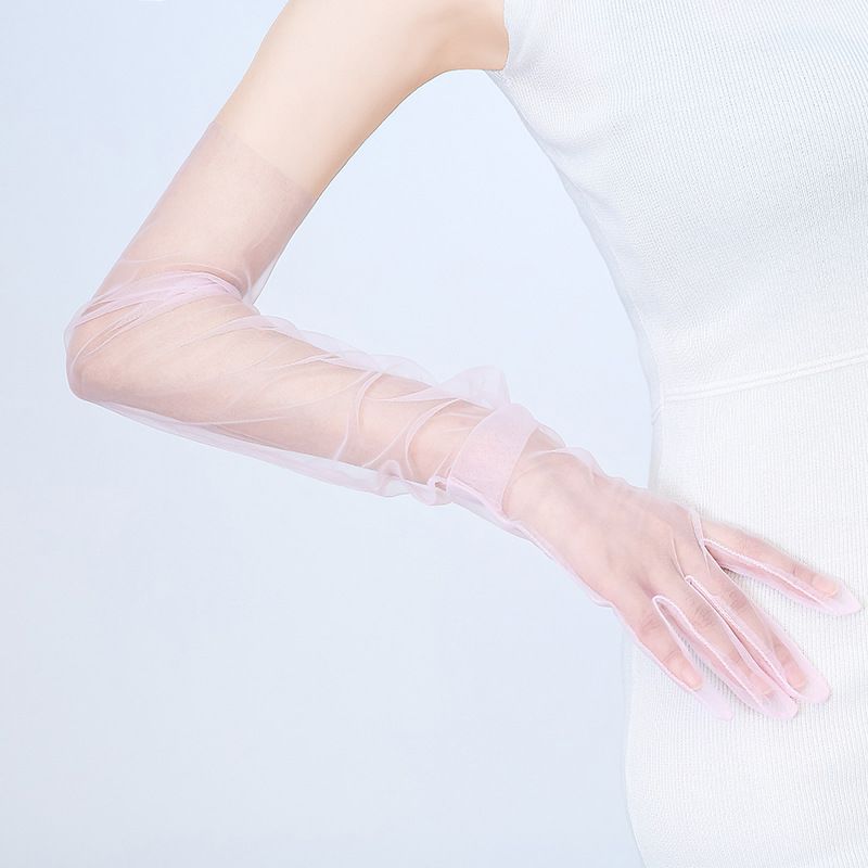 Fashion Pink Mesh Transparent Five-finger Long Sleeves