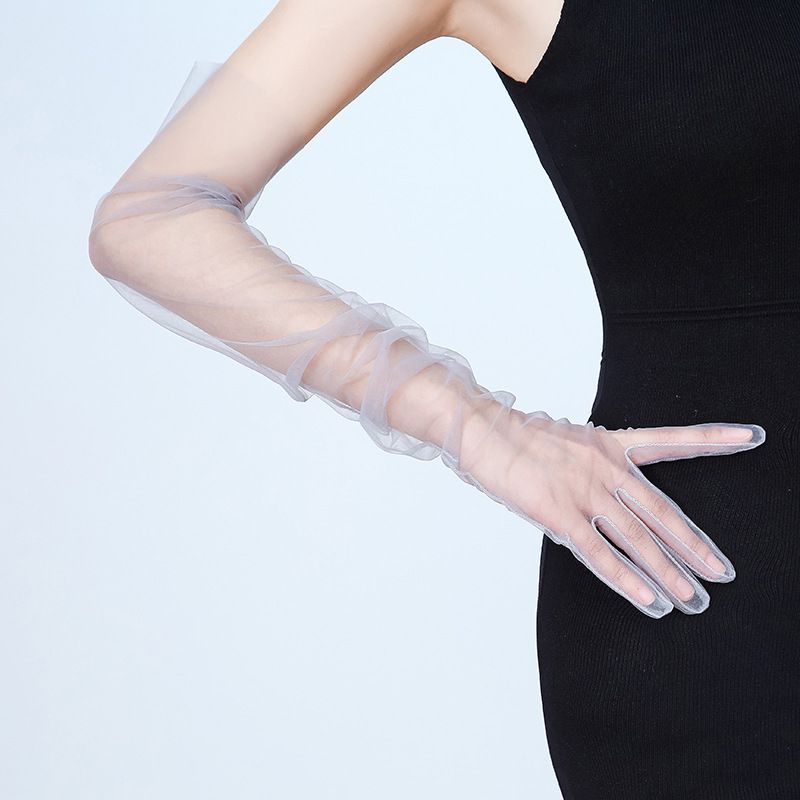 Fashion Light Grey Mesh Transparent Five-finger Long Sleeves
