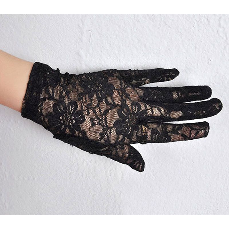 Fashion Black Lace Embroidered Five-finger Gloves
