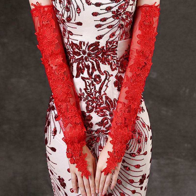 Fashion Red Lace Embroidered Finger Sleeves