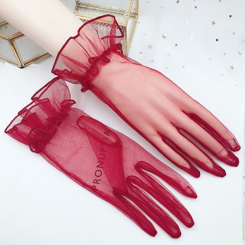 Fashion Claret Mesh Lace Five-finger Gloves