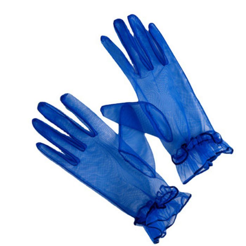 Fashion Royal Blue Mesh Lace Five-finger Gloves