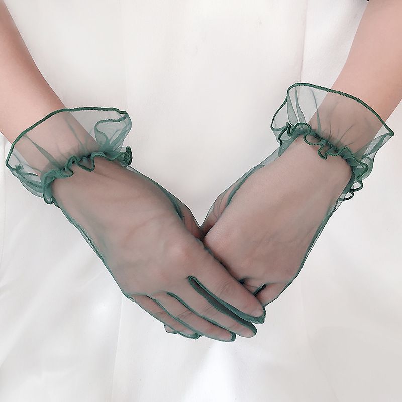 Fashion Dark Green Mesh Lace Five-finger Gloves