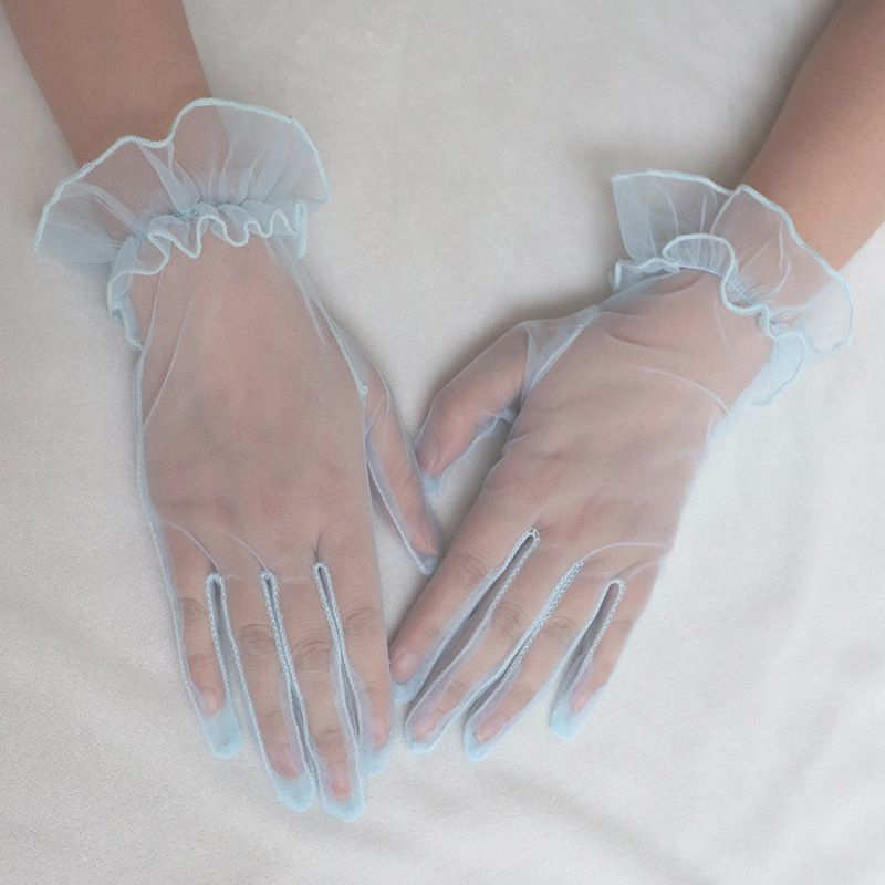 Fashion Sky Blue Mesh Lace Five-finger Gloves