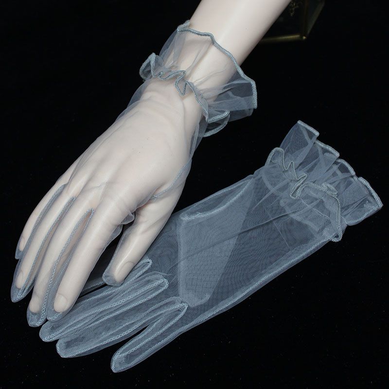 Fashion Light Grey Mesh Lace Five-finger Gloves