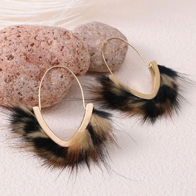Fashion Black Coffee V-shaped Mink Hair Earrings