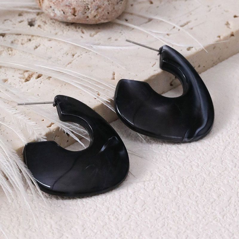 Fashion Jet Black Acrylic U-shaped Earrings