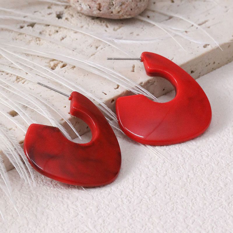 Fashion Red Acrylic U-shaped Earrings