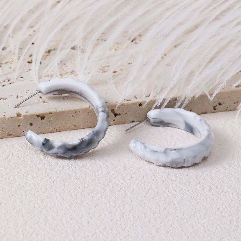 Fashion White Gray Acrylic C-shaped Earrings