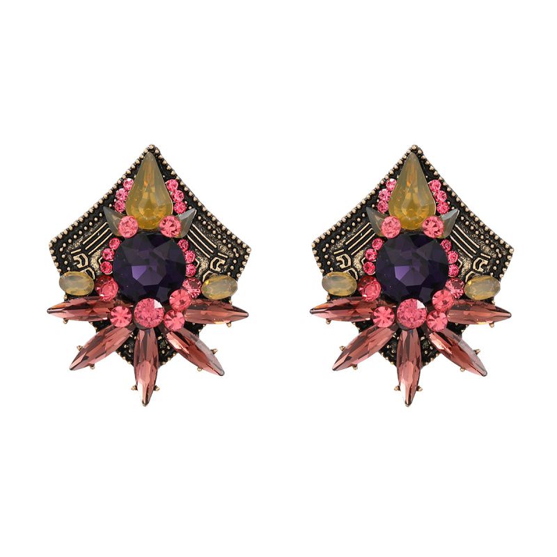 Fashion Purple Pink Alloy Diamond Geometric Stud Earrings
