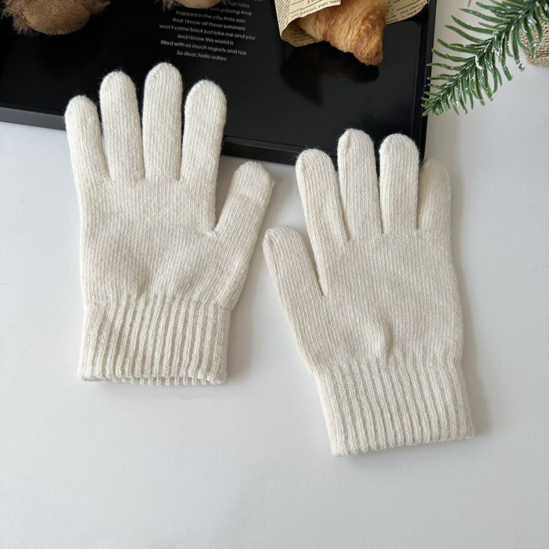Fashion White Wool Knitted Five-finger Gloves