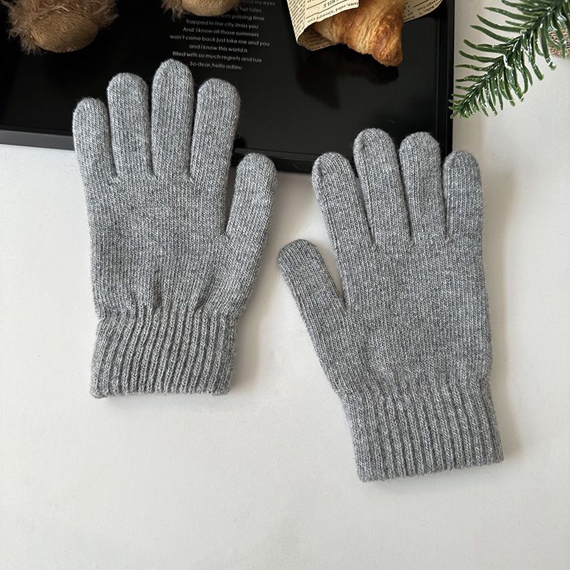 Fashion Grey Wool Knitted Five-finger Gloves