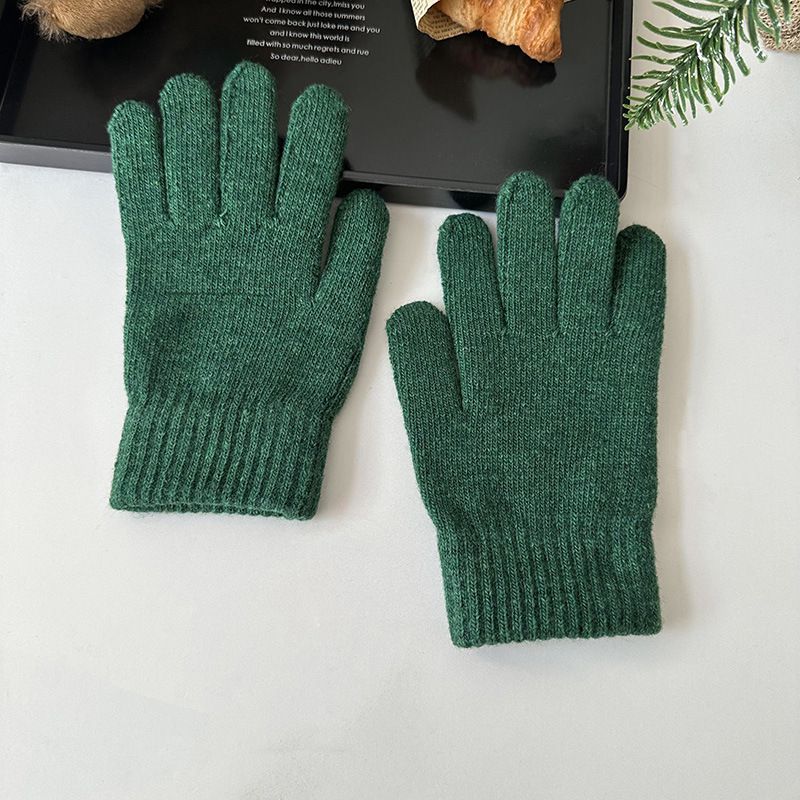 Fashion Green Wool Knitted Five-finger Gloves